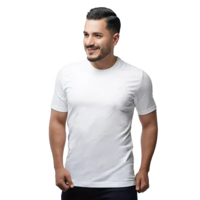 تیشرت مردانه یقه گرد یکرو سفید