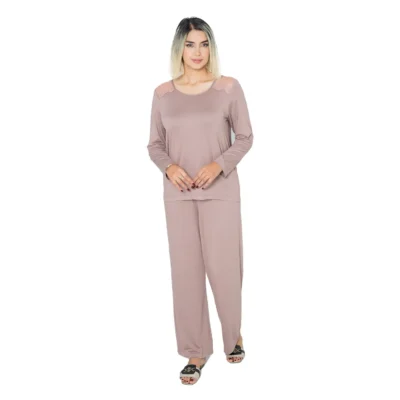 ست زنانه بلوز آستین بلند و شلوار یکرو ویسکوز لایکرا رنگی